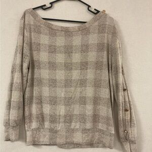 Maurice’s Women’s Size Small Long Sleeve Shirt Tan Brown Checkered Buttons